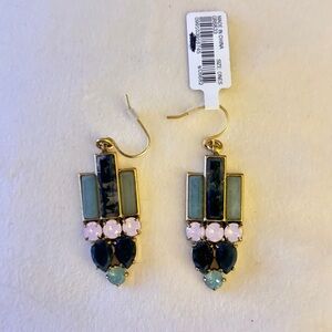 J.Crew Rare Vintage Art Deco Stone Earrings Gold Plated Brass NWT